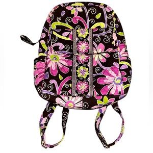 Vera Bradley Floral Backpack - Pink, Purple and Green on Dark Brown